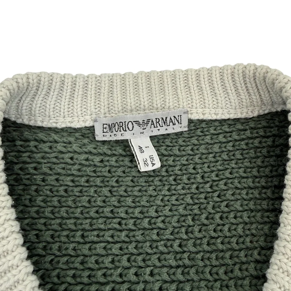 Vintage 90's Emporio Armani Sweater Italy 100%‎ Cotton XS–Slim Small Green White